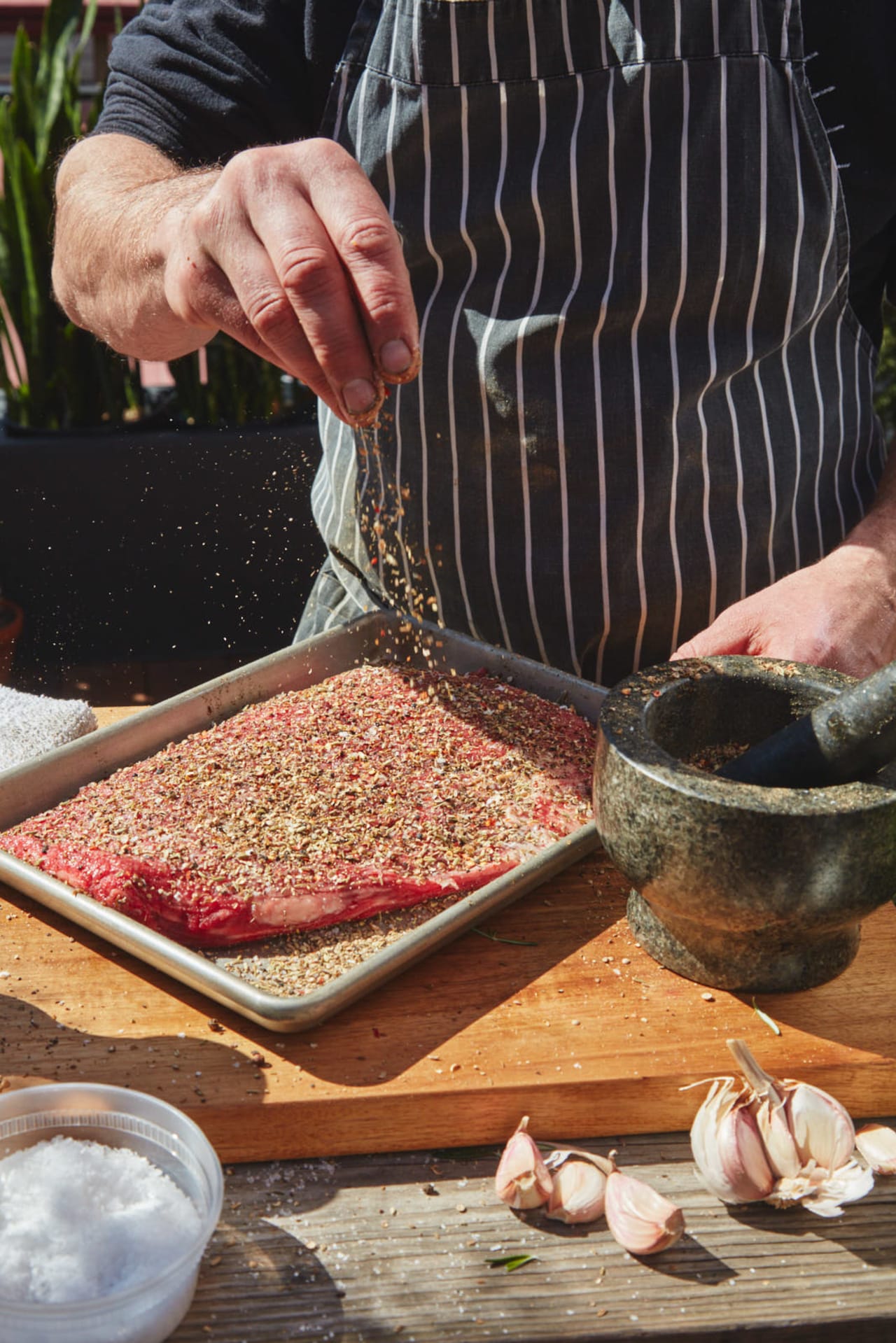Flank Steak with Marinated Peppers and Chimichurri